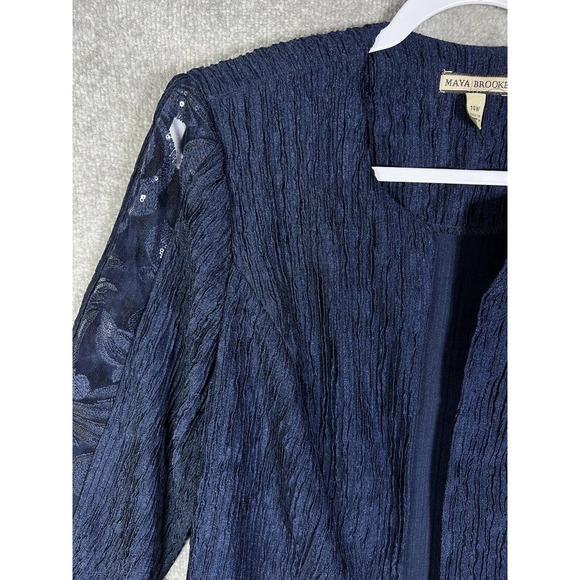 Maya Brooke Crinkle Sequin Lace Open Front Blazer Jacket Women 14W Navy Blue NWT - Picture 7 of 16